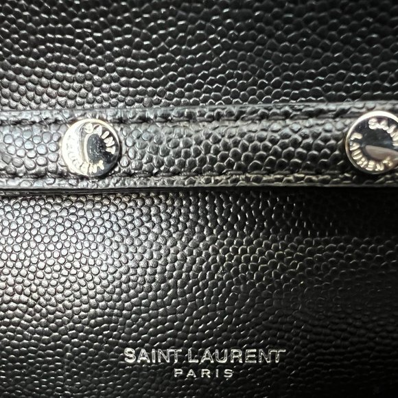 YSL Saint Laurent MONOGRAM CHAIN WALLET | BLACK GRAIN DE POUDRE EMBOSSED LEATHER - Picture 6 of 16